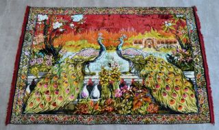 Vintage Tapestry - Peacock Pattern Wall Rug - Hollywood Regency RUG - 48 