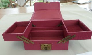 Stylish Antique Art Deco Dark Pink Leather Cantilever Jewellery Box Case 1930 
