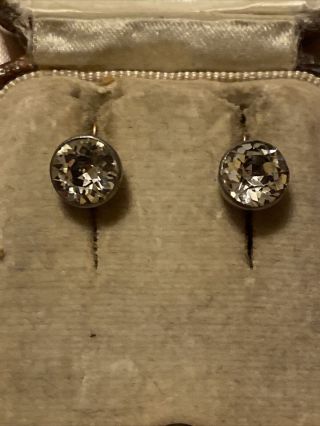 Sparkling Georgian /victorian Silver Diamond Paste Earrings Gold Posts ? Antique