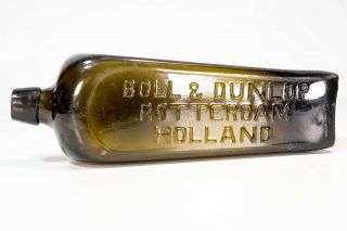 Antique Boll & Dunlop Rotterdam Holland Gin Bottle In Olive Late 19th Century