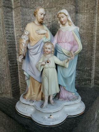 Antique France Porcelain Religious Holy Family Joseph Jesus Mary Statue Figure