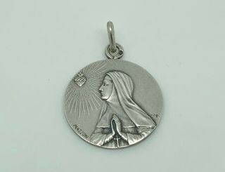 Rare Mazzoni Antique French Sterling Silver Virgin Mary Bvm Medallion Pendant