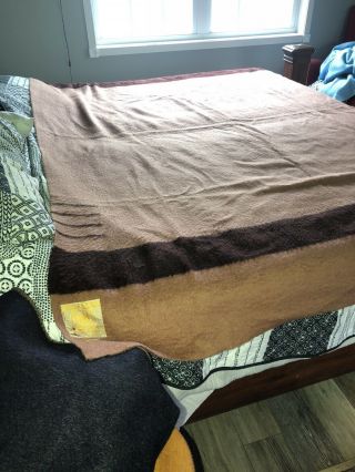 Vintage Hudson’s Bay Wool Blanket 4 Point Brown W/ Dark Brown Stripe Wonderful