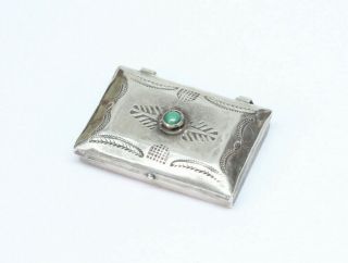 Antique Navajo Sterling Silver And Turquoise Pill Box Or Trinket Box - Stamped