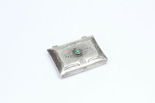 Antique NAVAJO Sterling Silver and Turquoise Pill Box or Trinket Box - Stamped 3