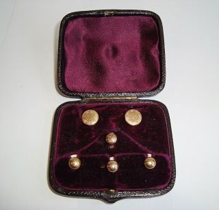 Antique 9ct Gold Collar Dress Shirt Studs Buttons & Box 1902 W Lund & Co 1902