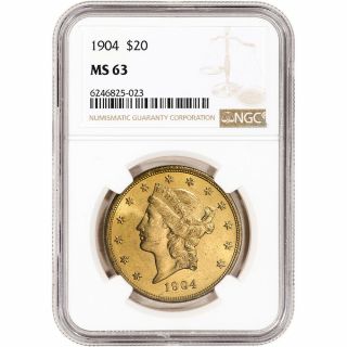 1904 Us Gold $20 Liberty Head Double Eagle - Ngc Ms63