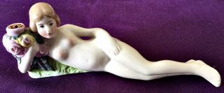 Antique Vintage German Bisque Bathing Beauty Nude Figurine Flower Urn -