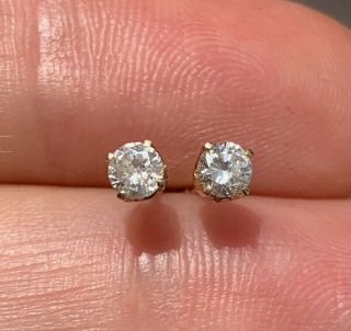 Vintage 14k 585 14ct Yellow Gold Natural Diamond Round Stud Antique Set Earrings