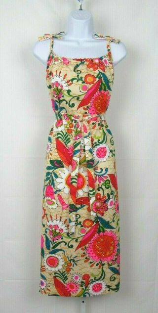 Vtg 1950s 60s Mod Aloha Hawaiian Originals Floral Dress & Belt Cotton Size Large