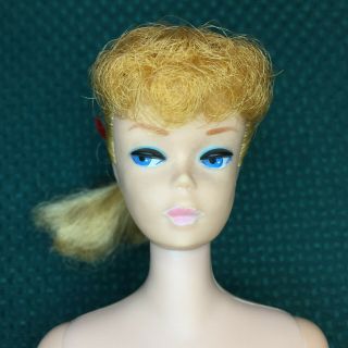 Vintage 6 Or 7 Ponytail Barbie Doll - Blonde With Pink And White Lips