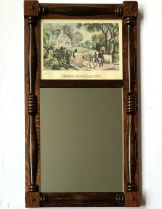 Trumeau Mirror Currier & Ives Summer In The Country Print 18 " Vtg Wood Frame