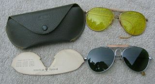 Vintage 1945 Wwii American Optical Case W 2 Pair Us Aviator Polaroid Sunglasses