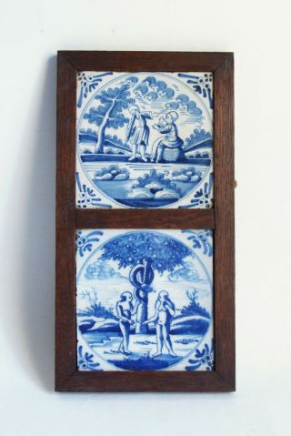 Two Antique 18th Century Dutch Or English Delft Pottery Tiles