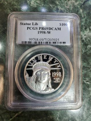 1998 - W $100 Platinum Eagle Pcgs Pr69dcam 1oz.  9995 Deep Cameo Proof Coin