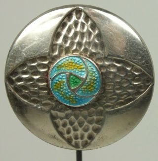 Great Antique Norene Silver Hinge Top Hatpin W Blue & Green Enamel Accent