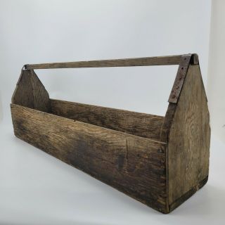 Antique/vintage Large Wooden Carpenters Carrying Tool Box Tote Caddy Décor 30 "