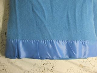 Vintage Faribo 100 Pure Wool Euc Blanket W/ Satin Trim Blue 81 " X 90 "