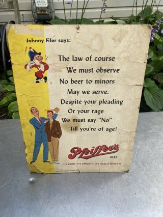 Vintage Antique Rare Pfeiffers Beer Bar Sign Cardboard Detroit Laws