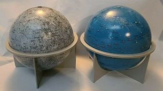 2 Vintage Tin 6 " Replogle The Moon Lunar & Celestial Globe & Stands (ac1 - 2)
