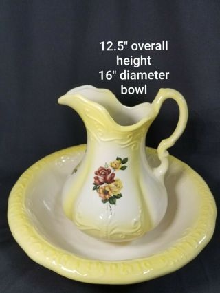 Antique R S Prussia Pitcher & Wash Bowl Basin Sunny Yellow With Painted Roses