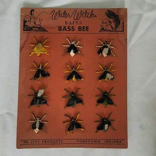 Vintage 1940s Water Witch Baits Rare Fishing Lures Display Rubber Bass Bee (2)