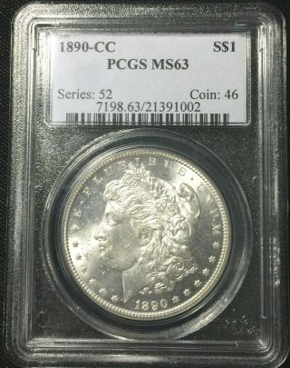 1890 - Cc Pcgs Ms63 Morgan Silver Dollar Blast White 002