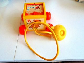 Vintage 1970 Fisher Price Peek A Boo Block Jack In The Box Pull Toy