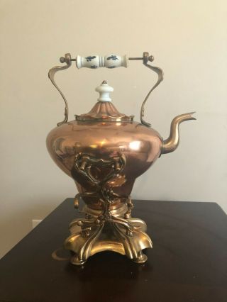Vintage Copper Brass Teapot Kettle With Handle