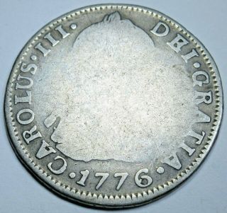 1776 Spanish Bolivia Silver 2 Reales Antique 1700 