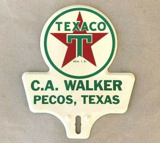 Vintage Texaco C.  A.  Walker Conxex License Plate Topper Rare Old Advertising Sign
