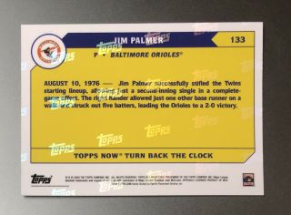 2020 Topps Now Turn Back Clock 133 JIM PALMER HOF CHERRY 1/7 One - Hitter 1976 2