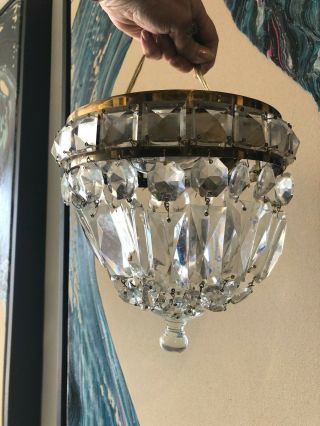 Antique Brass Flush Mount Ceiling Light Fixture Hanging Crystal Glass Prisms