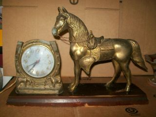 Vintage Brass Horse & Clock / Clock Movement By Gilbert / Made In Usa /