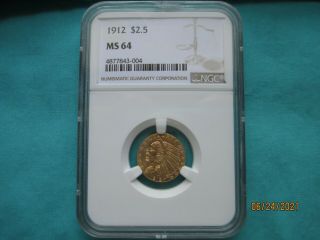 1912 $21/2 Gold Indian Quarter Eagle Ngc Ms64