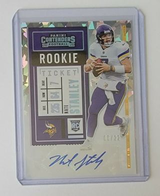 2020 Contenders Nate Stanley Cracked Ice Rookie Ticket Auto Rc /22 Vikings