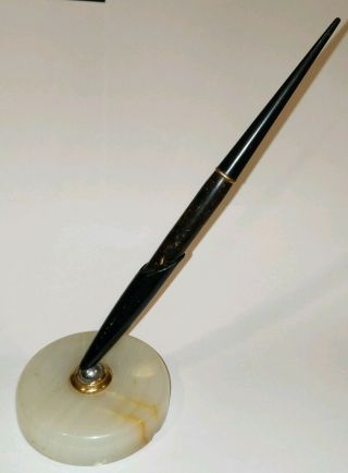 Antique Parker Duofold Fountain Pen And Marble Pen Holder Desk Set