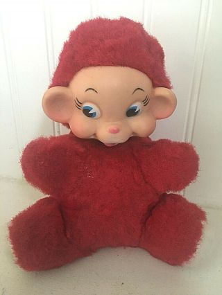 Vintage Rushton My Toy Rubber Face Monkey Red Plush Stuffed Doll