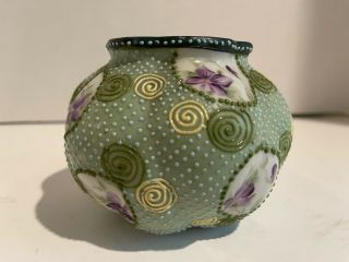Antique Japanese Nippon Moriage Violets Bowl Vase Swirl Design Unmarked Pre - 1891