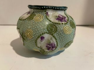 Antique Japanese Nippon Moriage Violets Bowl Vase Swirl Design Unmarked Pre - 1891 2
