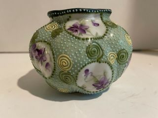 Antique Japanese Nippon Moriage Violets Bowl Vase Swirl Design Unmarked Pre - 1891 3