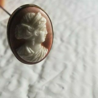 Antique Victorian Carved Lady Cameo Hatpin Hat Hair Pin High Relief