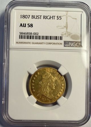 1807 Draped Bust $5 Gold,  Bust Right; Ngc Au58 — Rare Affordable Early U.  S.  Gold