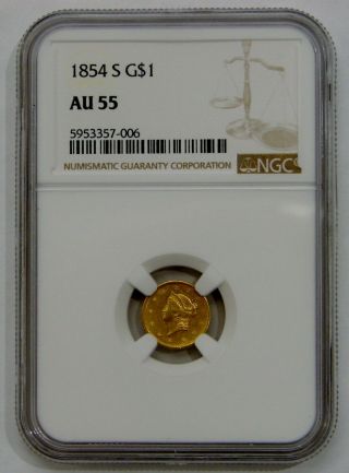 1854 S - Liberty Head Gold Dollar (type 1) - Ngc Au 55