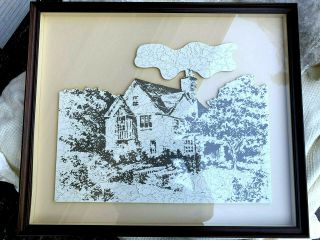 Stave Wooden Jigsaw Puzzle England House Shadow Box Framed 21.  5 X 25.  5”