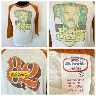 True Vintage Kenny Rogers T Shirt 1982 Concert Tour Size Xl Raglan Jersey S6