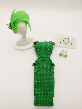 Vintage Barbie Green Polka Dot Sheath Dress Extremely Rare Near
