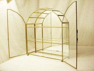 Vtg Mirrored Glass Brass Curio Case Display Cabinet Wall Hanging Shelf