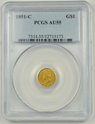Rare 1851 - C Charlotte Us $1 Gold Liberty Head Dollar Pcgs Au55