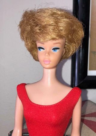 Vintage Barbie Reddish Blonde Bubble Cut Doll 850 Red Swimsuit 1960 